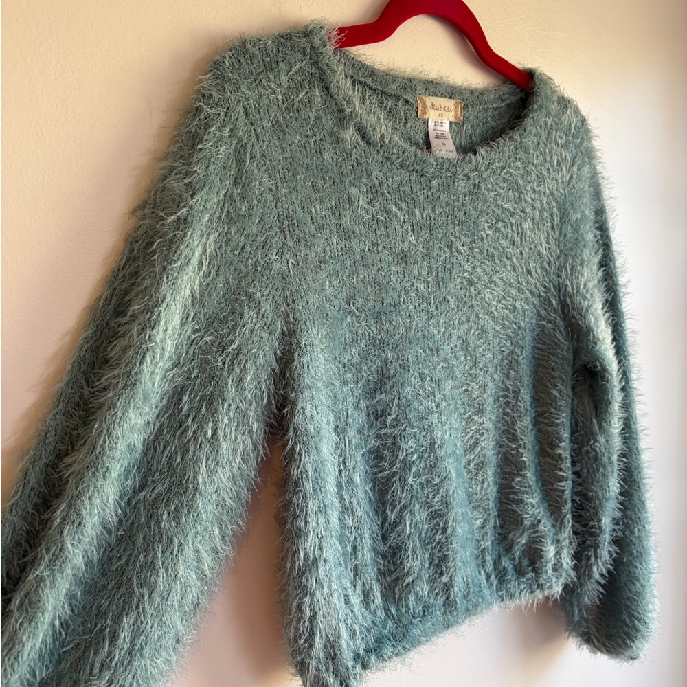 Altar'd State Green Soft Fuzzy Balloon Sleeve Crop Sweater Size XS - Picture 2 of 4
